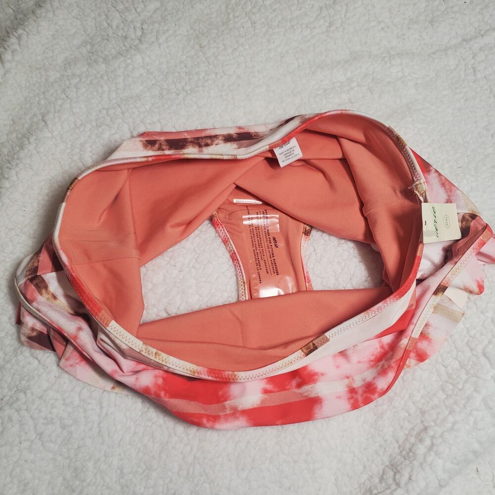 Aerie High Waisted Full Coverage Ruffle Tie Dye Pink Bikini Swim Bottoms NWT M - Picture 8 of 13